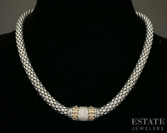 14k & Sterling Natural Diamond Beaded Popcorn Chain Necklace 43g 17"L p25428