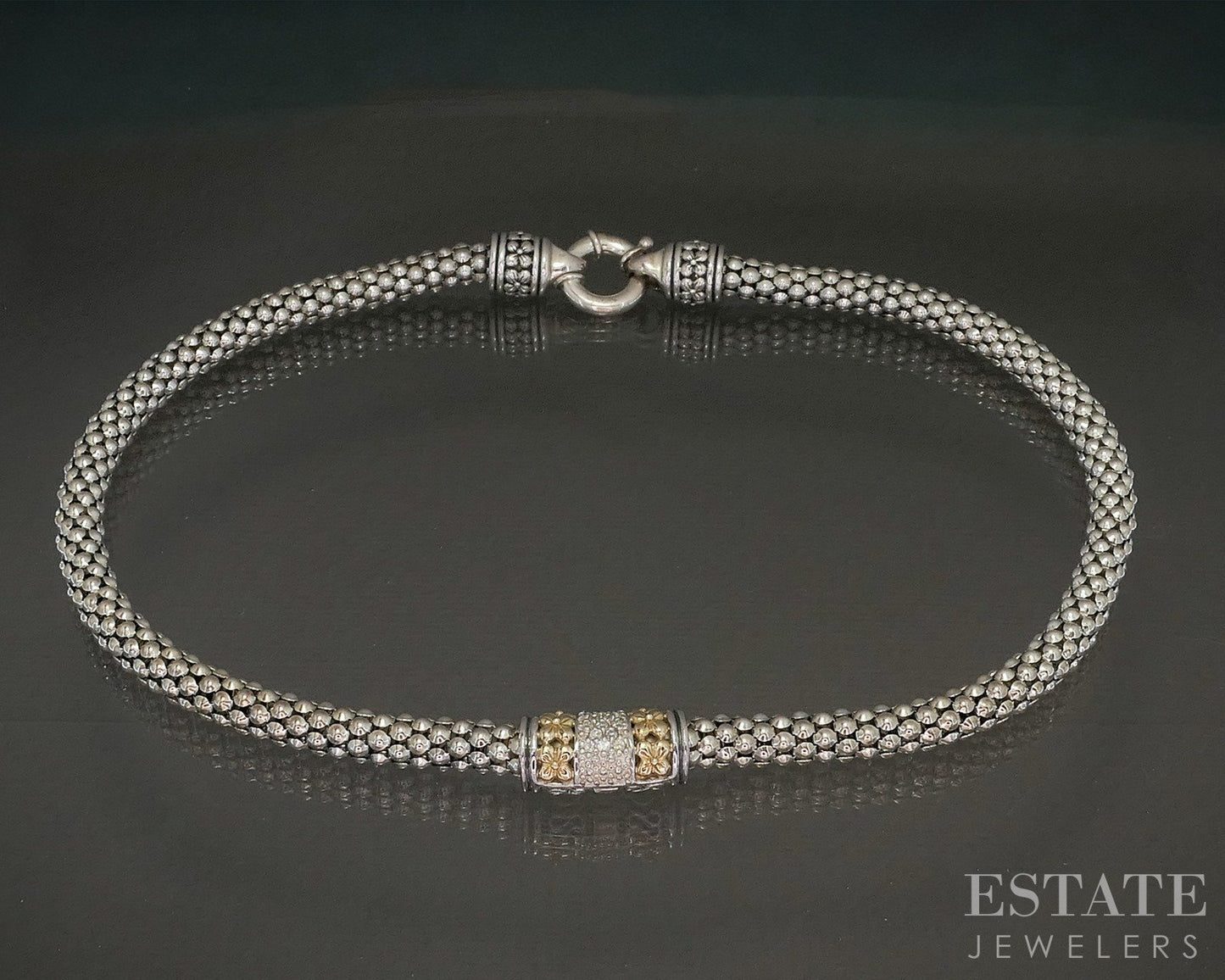 14k & Sterling Natural Diamond Beaded Popcorn Chain Necklace 43g 17"L p25428