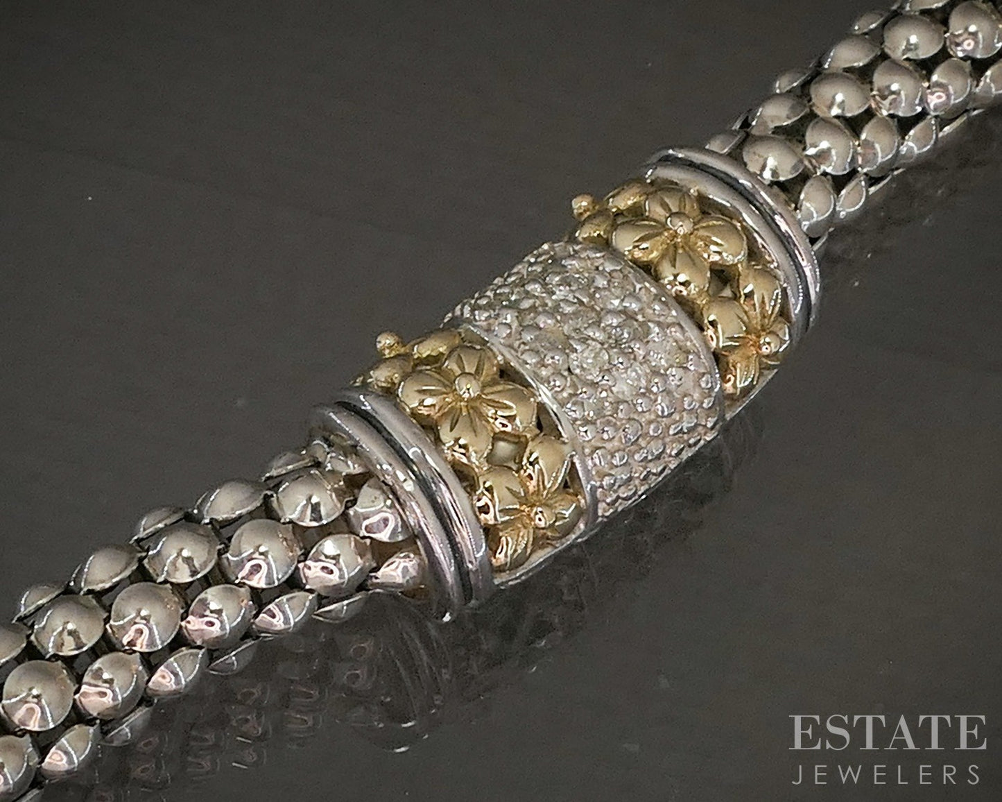 14k & Sterling Natural Diamond Beaded Popcorn Chain Necklace 43g 17"L p25428