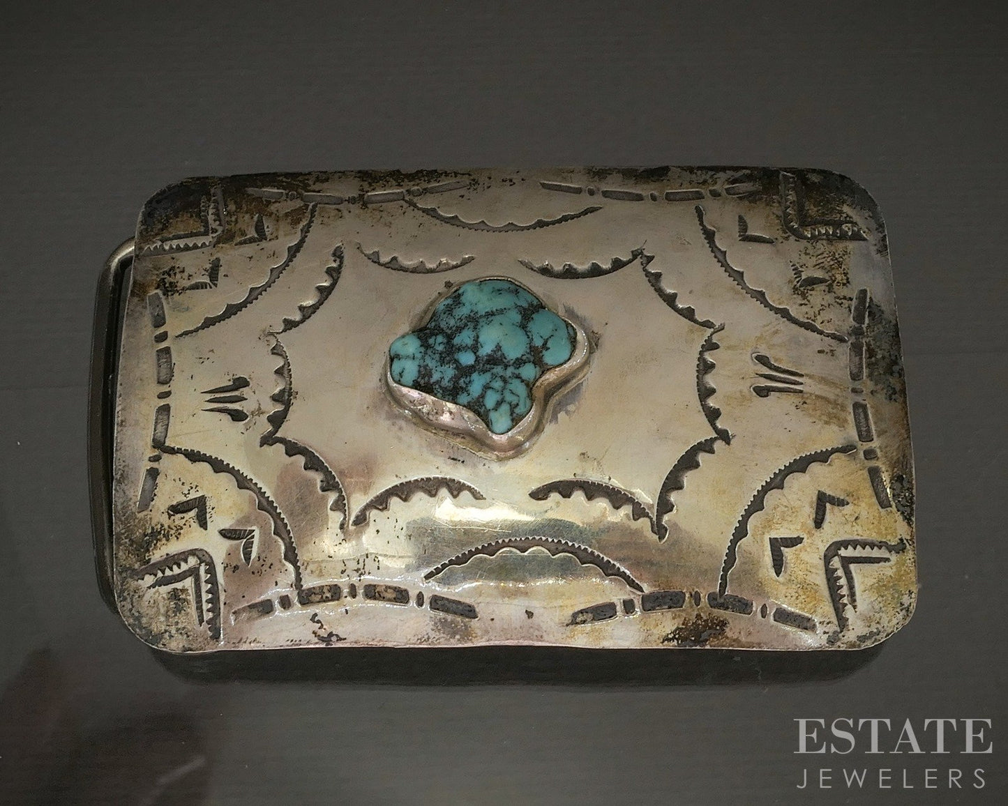 Vintage Sterling Natural Turquoise Navajo Mens Belt Buckle 39g p25469