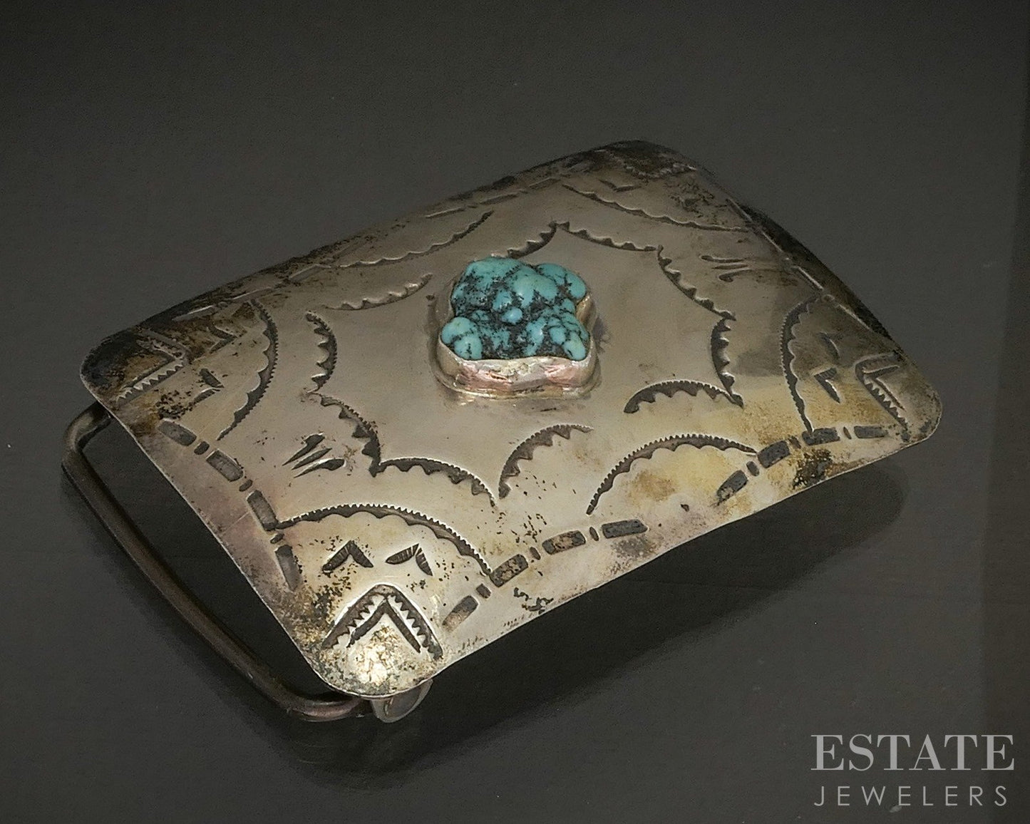 Vintage Sterling Natural Turquoise Navajo Mens Belt Buckle 39g p25469