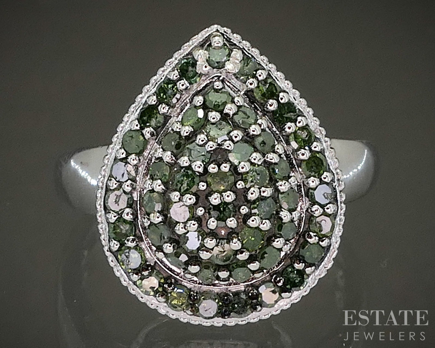 Sterling Silver Natural .50ctw Green Diamond Ladies Cluster Ring 4.9g p25470