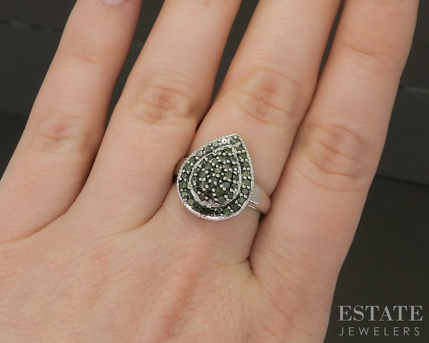 Sterling Silver Natural .50ctw Green Diamond Ladies Cluster Ring 4.9g p25470