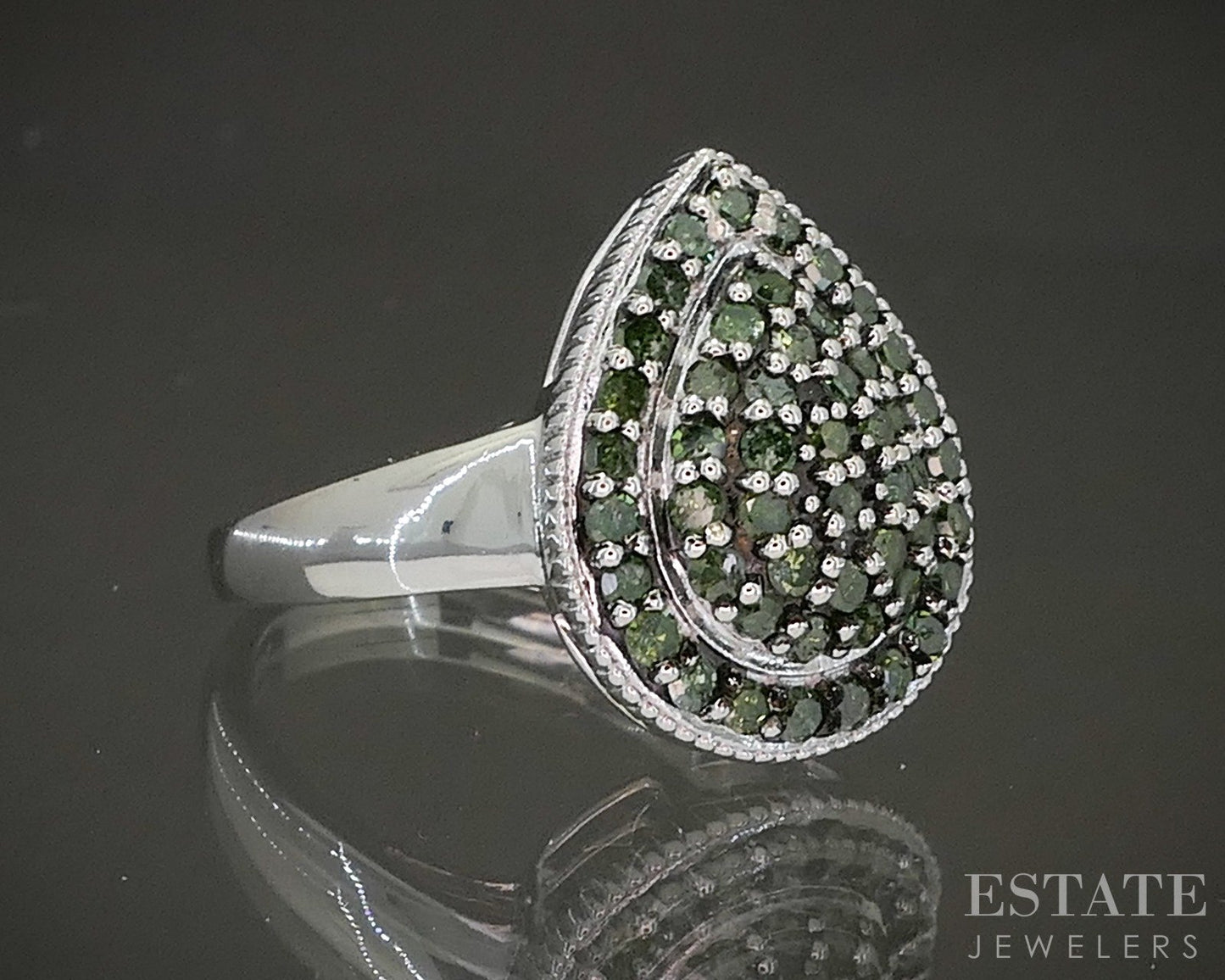 Sterling Silver Natural .50ctw Green Diamond Ladies Cluster Ring 4.9g p25470