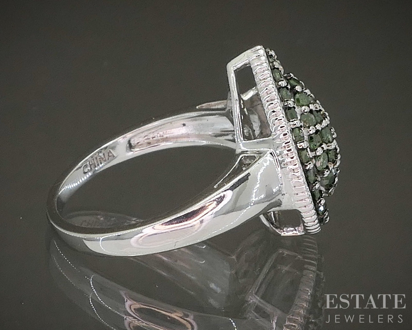 Sterling Silver Natural .50ctw Green Diamond Ladies Cluster Ring 4.9g p25470