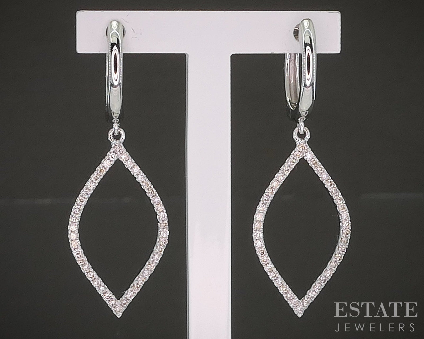 14k White Gold Gabriel & Co. Natural .32ctw Diamond Dangle Earrings 3g p22603