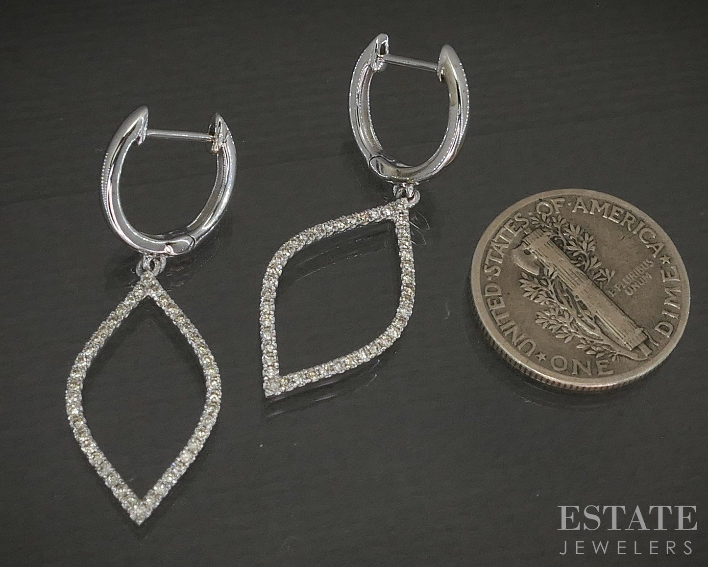 14k White Gold Gabriel & Co. Natural .32ctw Diamond Dangle Earrings 3g p22603