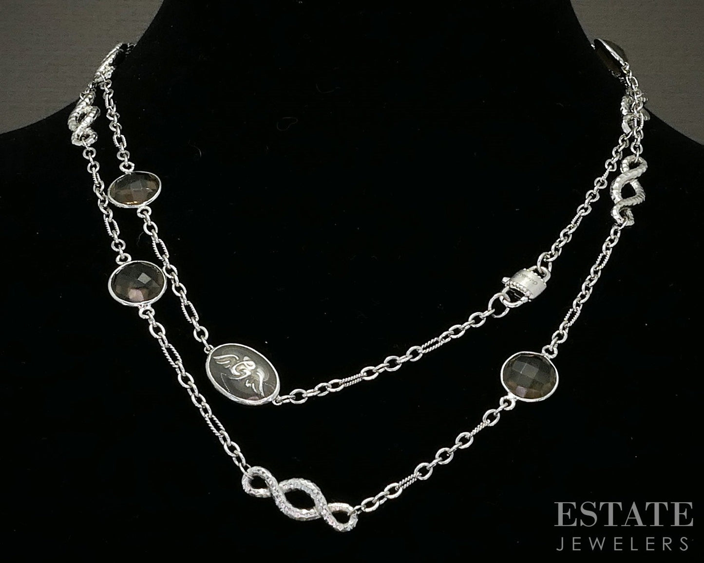Sterling Gabriel & Co. 10mm Smoky Quartz Infinity Necklace 32g 36"L p22601