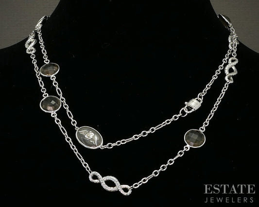Sterling Gabriel & Co. 10mm Smoky Quartz Infinity Necklace 32g 36"L p22601