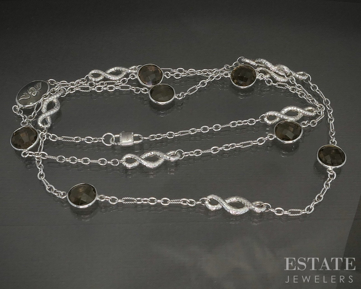 Sterling Gabriel & Co. 10mm Smoky Quartz Infinity Necklace 32g 36"L p22601