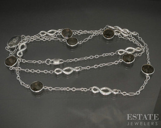 Sterling Gabriel & Co. 10mm Smoky Quartz Infinity Necklace 32g 36"L p22601