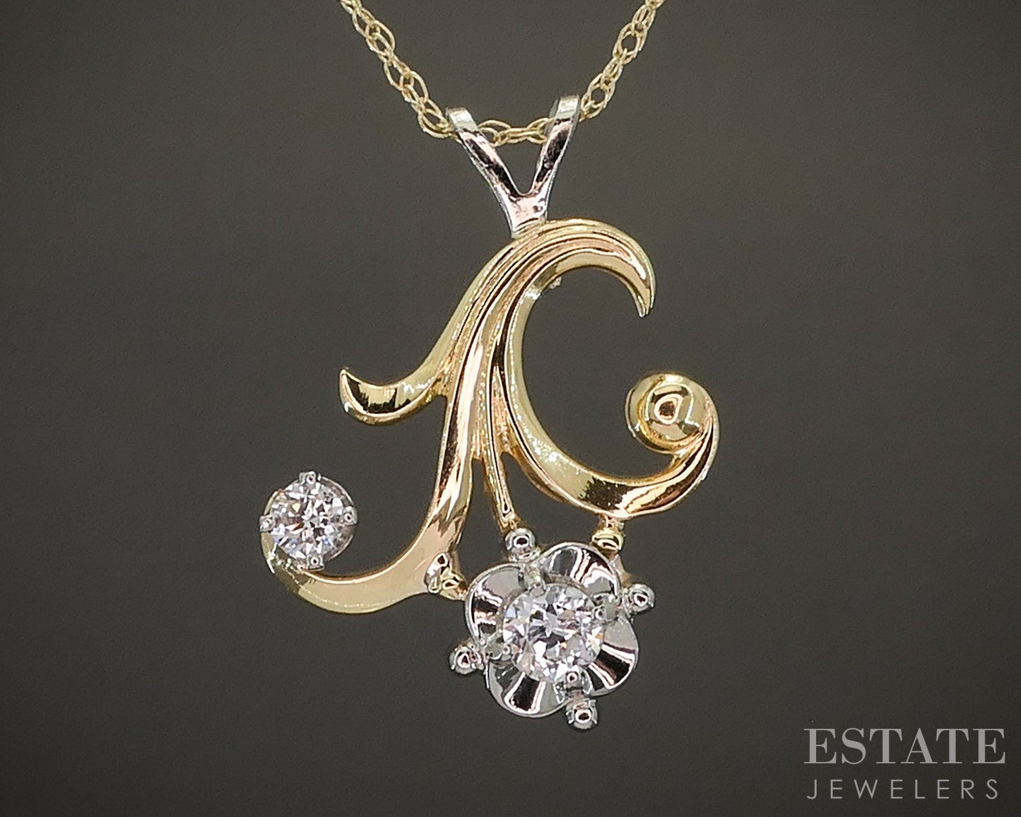 Vintage 18k Yellow & White Gold Natural Diamond Necklace 2.7g 18"L p16500
