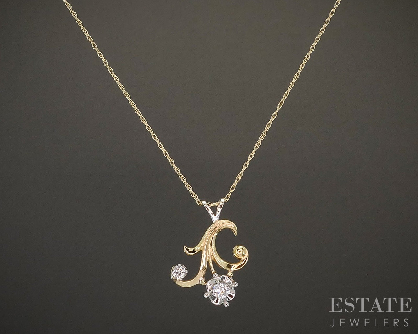 Vintage 18k Yellow & White Gold Natural Diamond Necklace 2.7g 18"L p16500