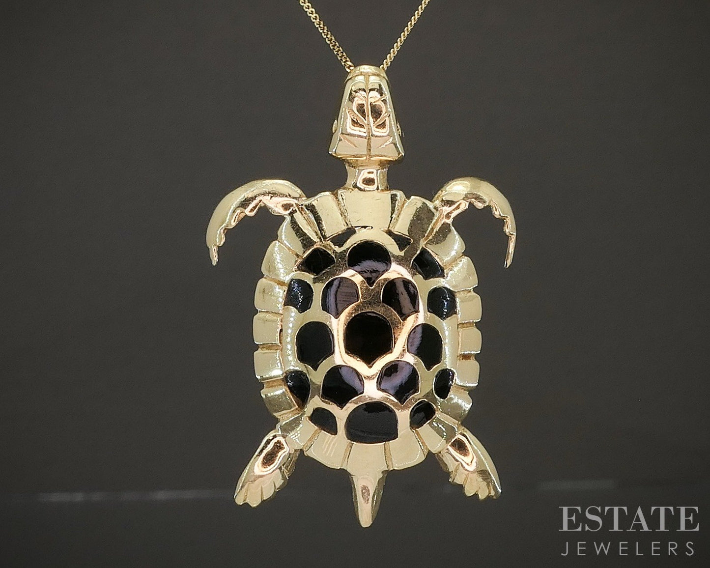 14k Yellow Gold Richard Barile Natural Black Coral Turtle Necklace 6.8g p22176