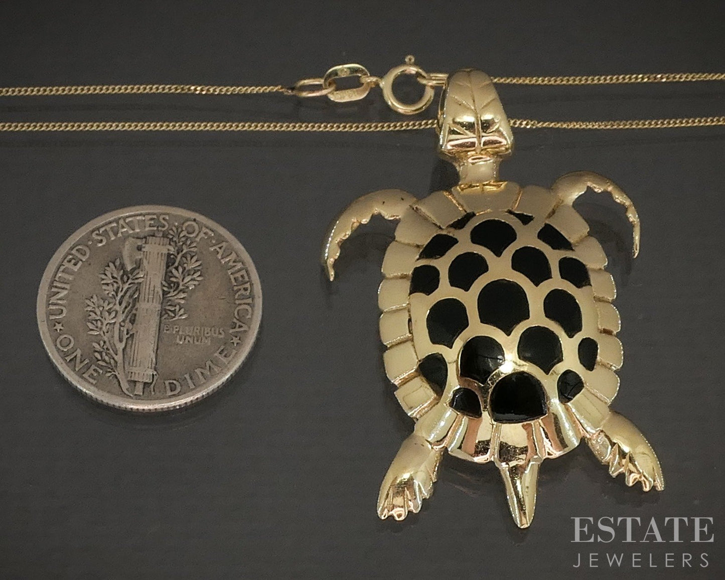 14k Yellow Gold Richard Barile Natural Black Coral Turtle Necklace 6.8g p22176