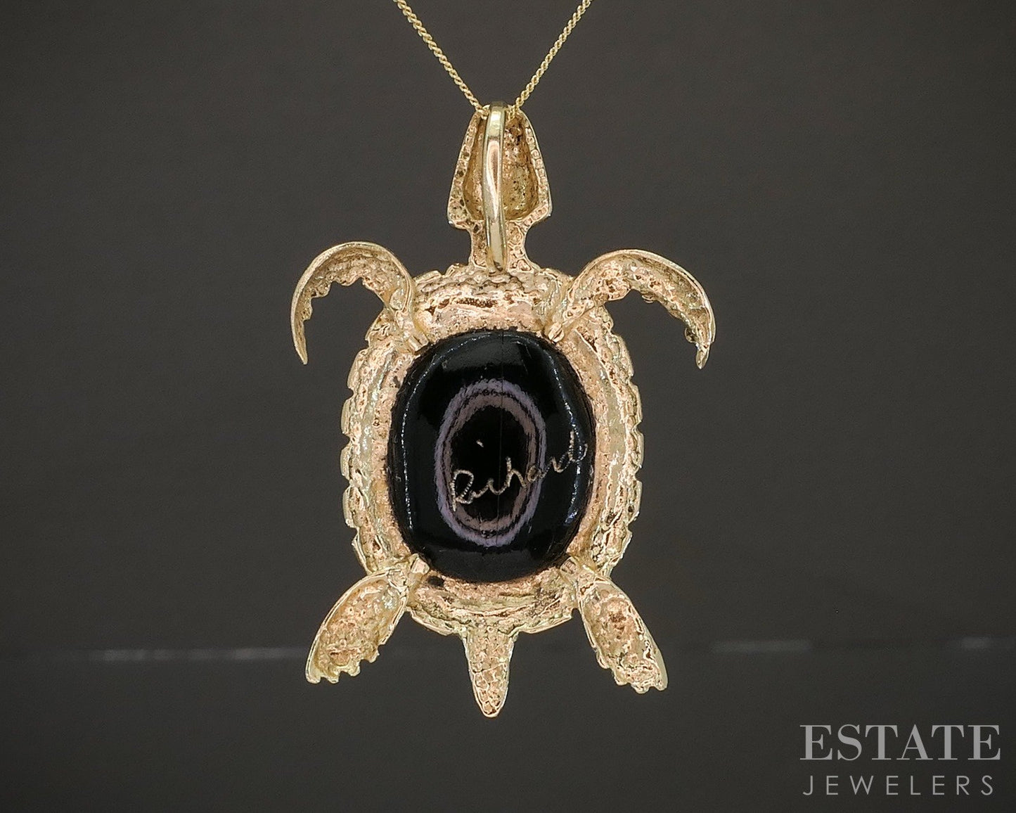 14k Yellow Gold Richard Barile Natural Black Coral Turtle Necklace 6.8g p22176