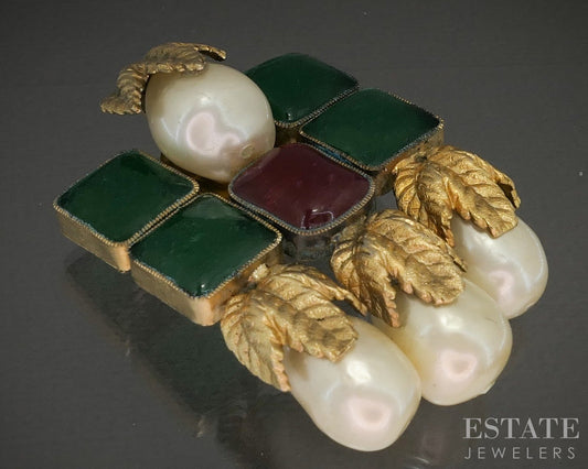 Vintage Chanel Paris Maison Gripoix Colored Glass Pearl Pin Brooch p21182