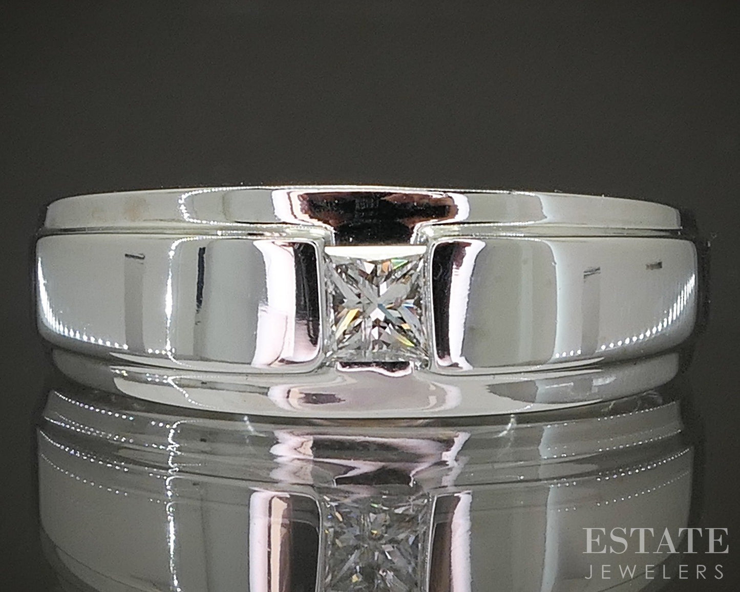 14k White Gold Princess Natural .25ct Diamond Mens Band Ring 10.4g p22422b