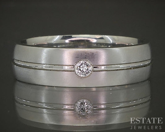 Platinum Round Natural .07ct Diamond Mens Band Ring 14.4g p22144b