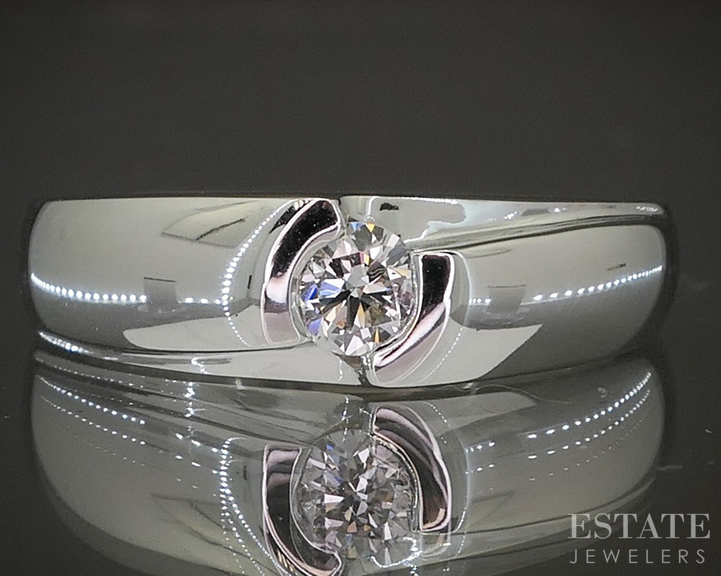 14k White Gold Round Natural .32ct Diamond Mens Band Ring 12.5g p22423b