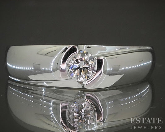 14k White Gold Round Natural .32ct Diamond Mens Band Ring 12.5g p22423b