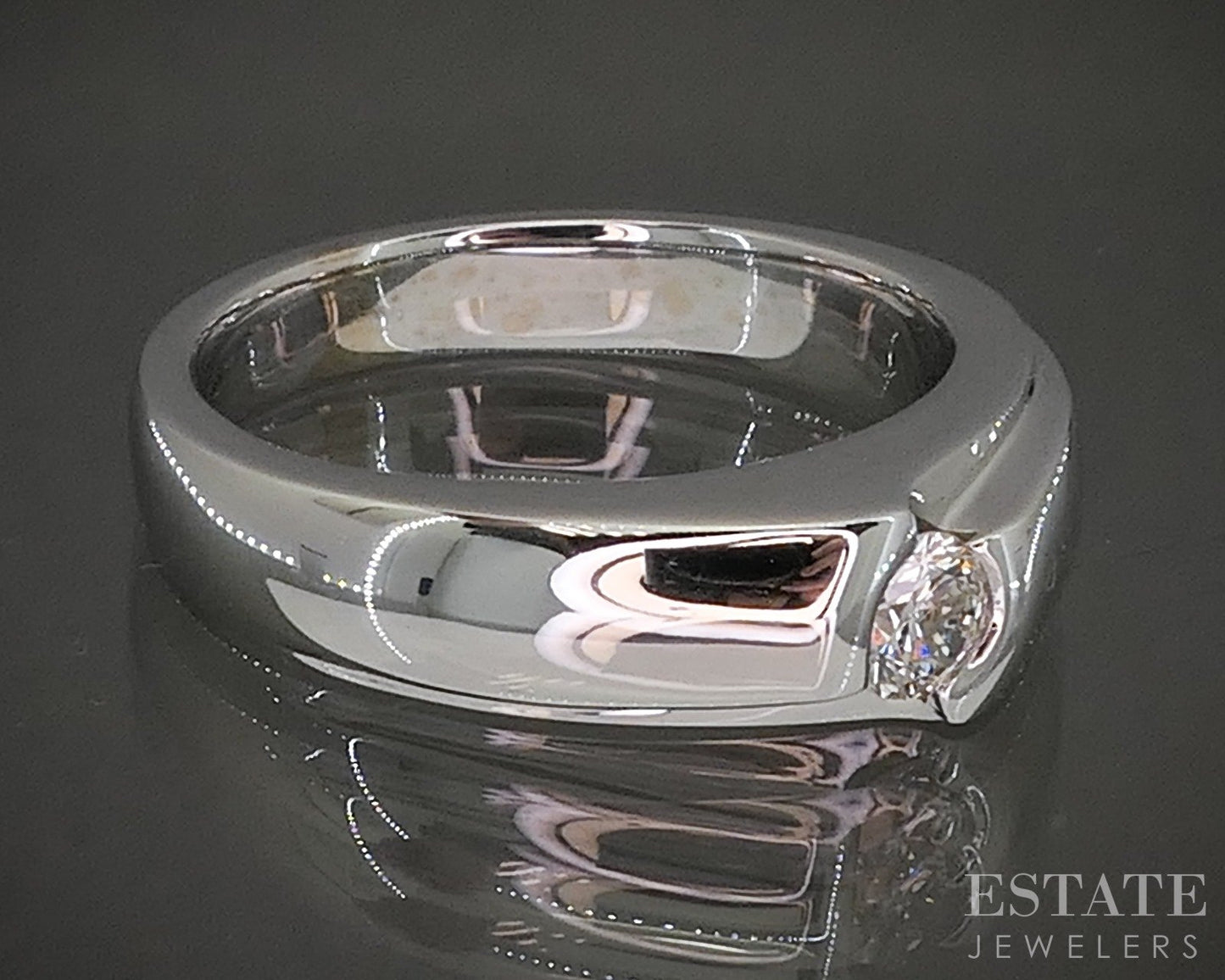 14k White Gold Round Natural .32ct Diamond Mens Band Ring 12.5g p22423b