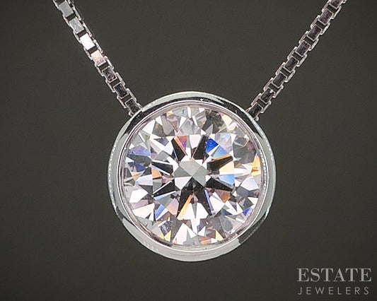 14k White Gold Round Lab Created 2.00ct Diamond Solitaire Necklace 22"L p21823b