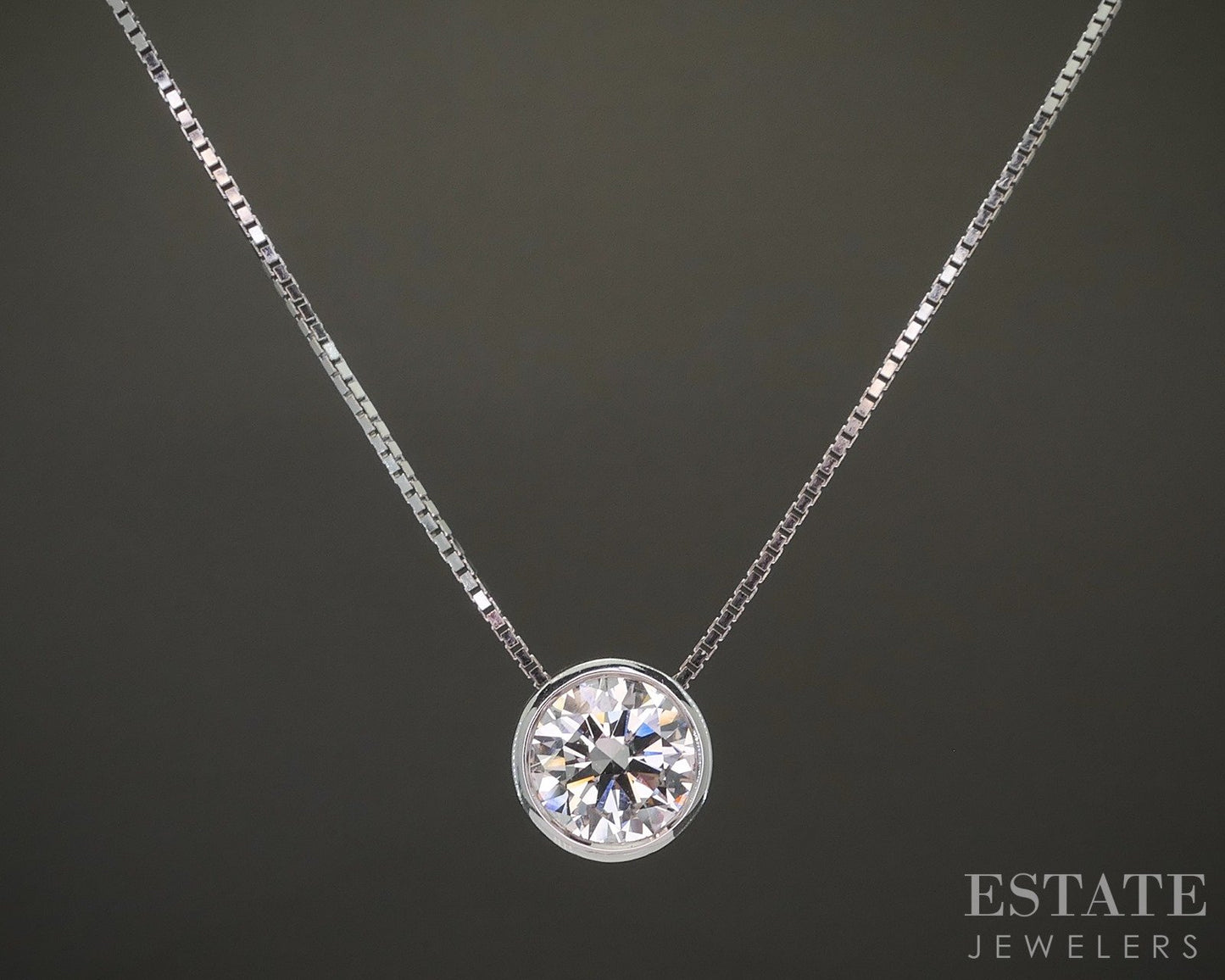 14k White Gold Round Lab Created 2.00ct Diamond Solitaire Necklace 22"L p21823b