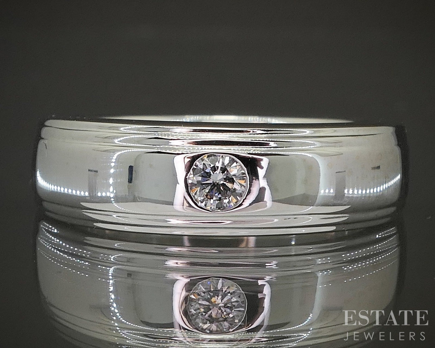 14k White Gold Round Natural .17ct Diamond Mens Band Ring 12.3g p22421b