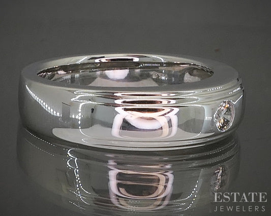 14k White Gold Round Natural .17ct Diamond Mens Band Ring 12.3g p22421b