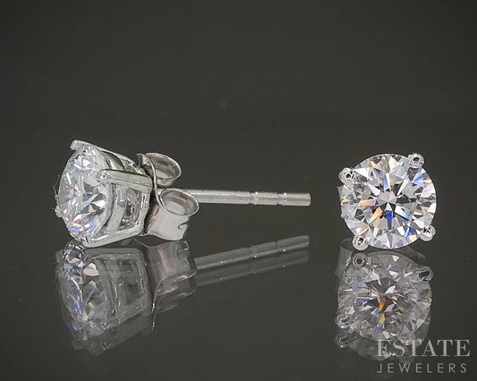 14k White Gold Round Lab Created .85ctw Diamond Stud Earrings p22302b