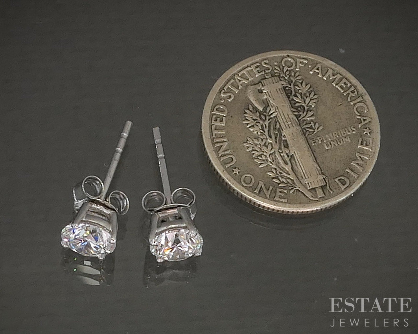 14k White Gold Round Lab Created .85ctw Diamond Stud Earrings p22302b