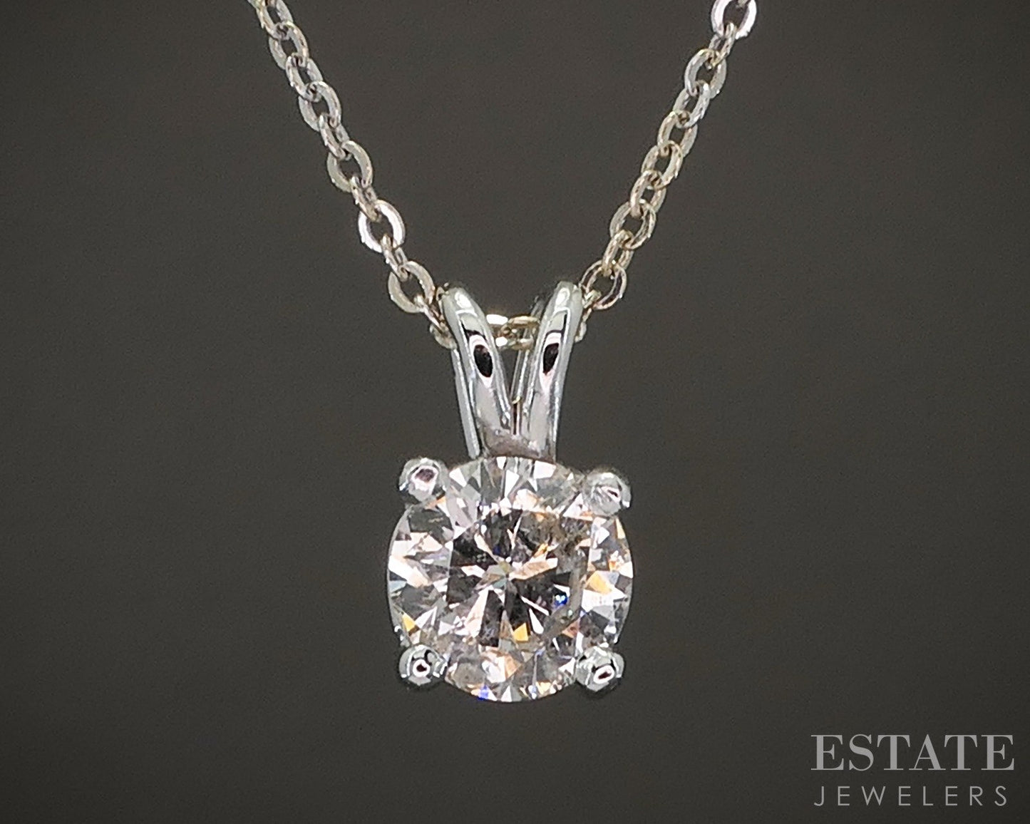 14k White Gold Round Natural .71ct Diamond Solitaire Necklace 2.4g 16"L p22307b