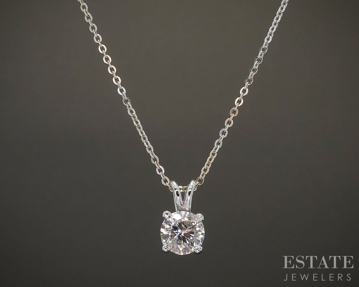 14k White Gold Round Natural .71ct Diamond Solitaire Necklace 2.4g 16"L p22307b