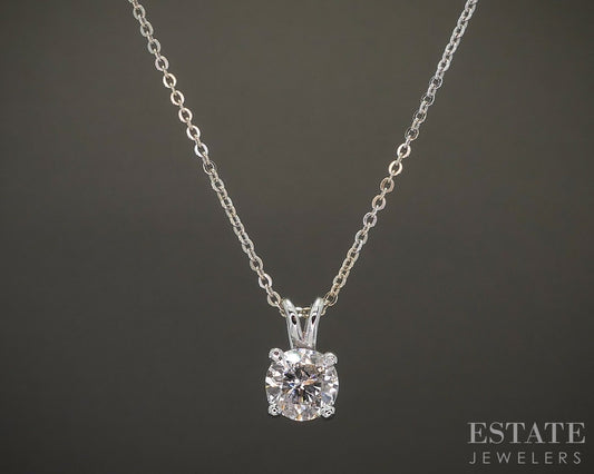 14k White Gold Round Natural .71ct Diamond Solitaire Necklace 2.4g 16"L p22307b