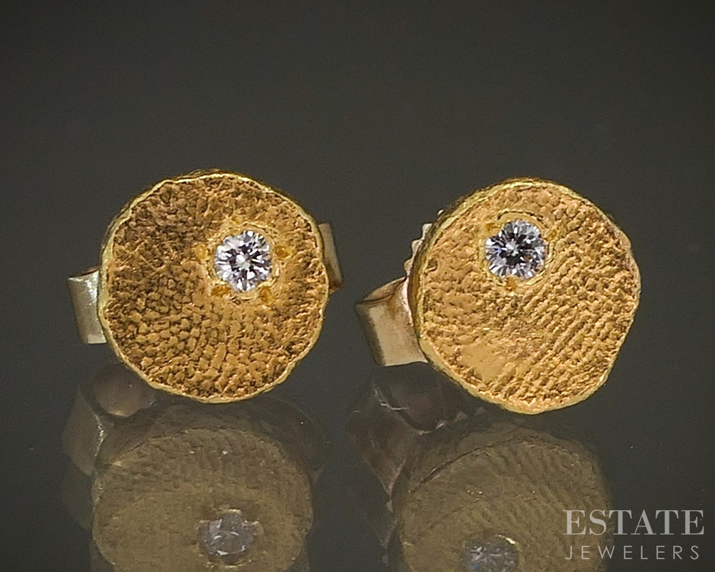 24k Yellow Gold Natural .02ctw Diamond Button Stud Earrings 1.5g p22362b