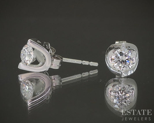 14k White Gold Round Natural .22ctw Diamond Half Bezel Stud Earrings p21796b