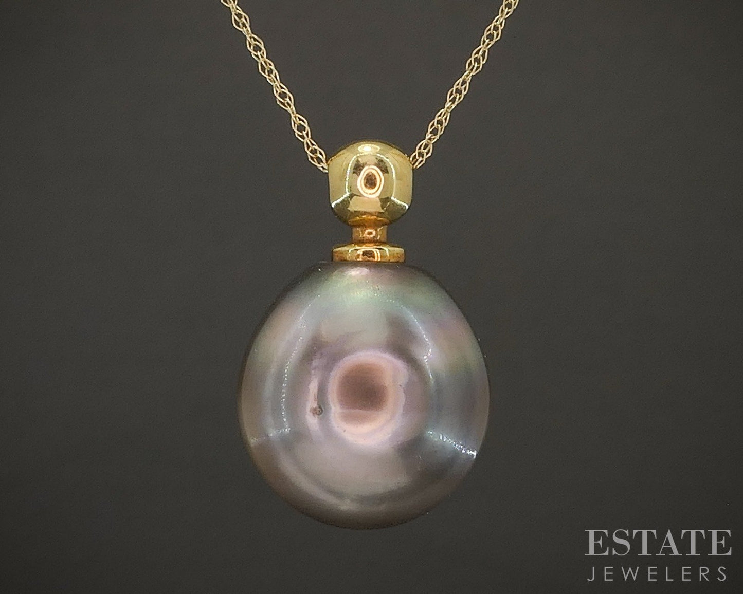18k Yellow Gold Cultured Freeform Tahitian Black Pearl Necklace 6g 18"L p21953b