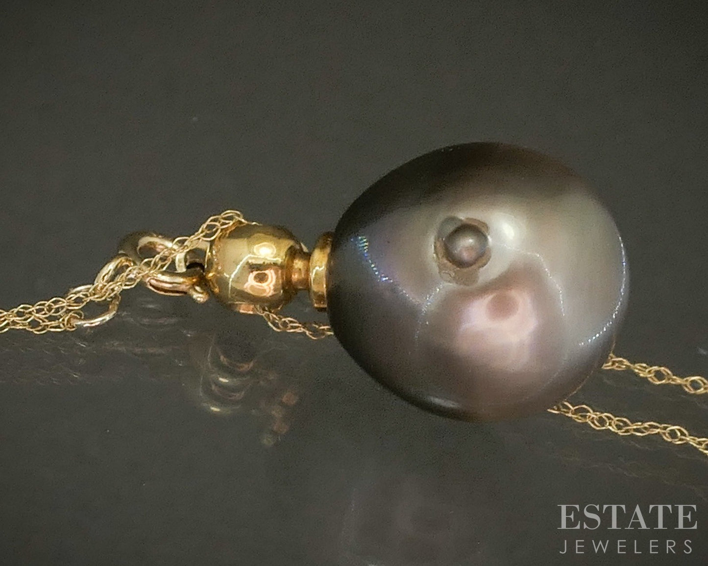 18k Yellow Gold Cultured Freeform Tahitian Black Pearl Necklace 6g 18"L p21953b