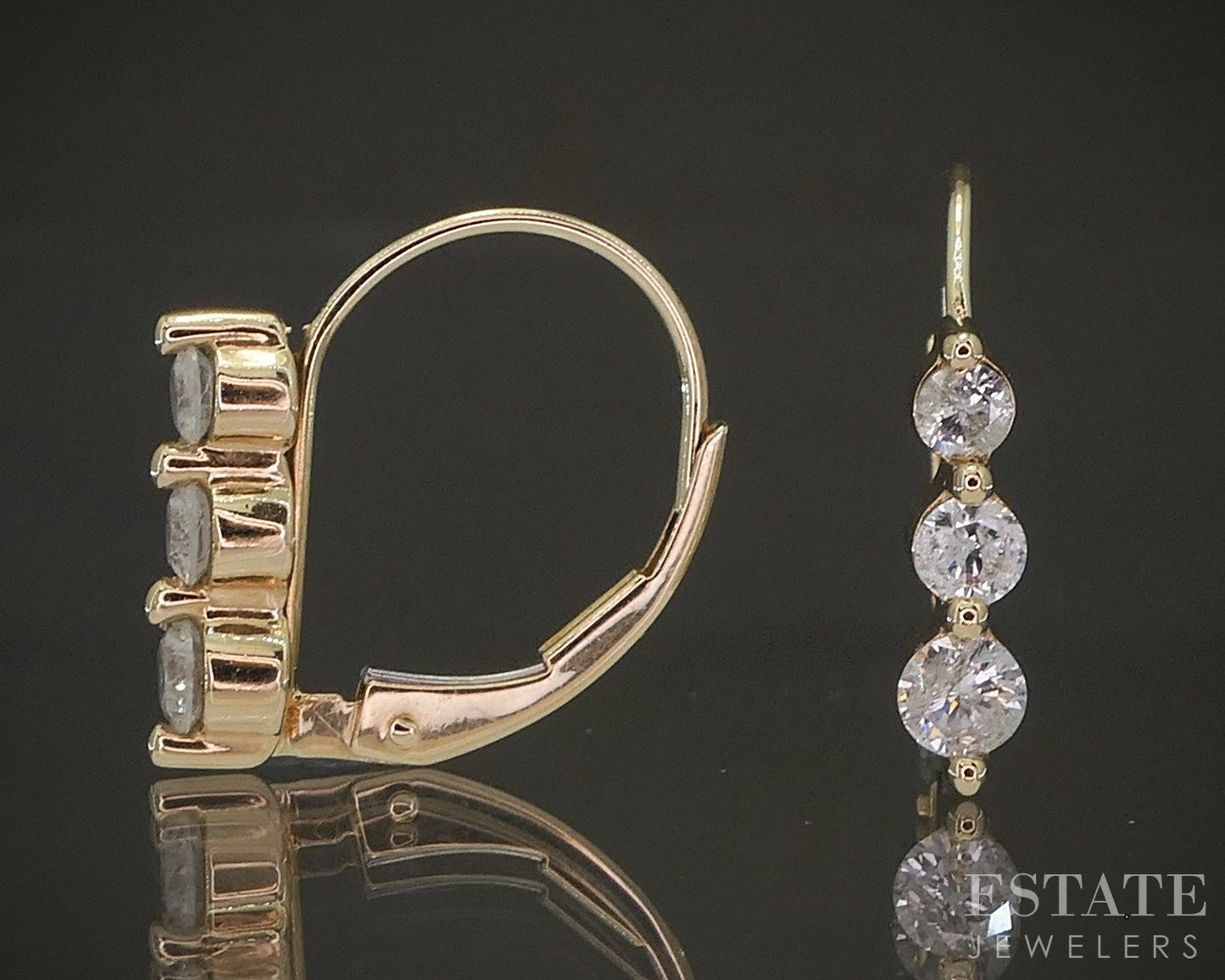 14k Yellow Gold Natural .40ctw Diamond Leverback Dangle Earrings 1.7g p22496b