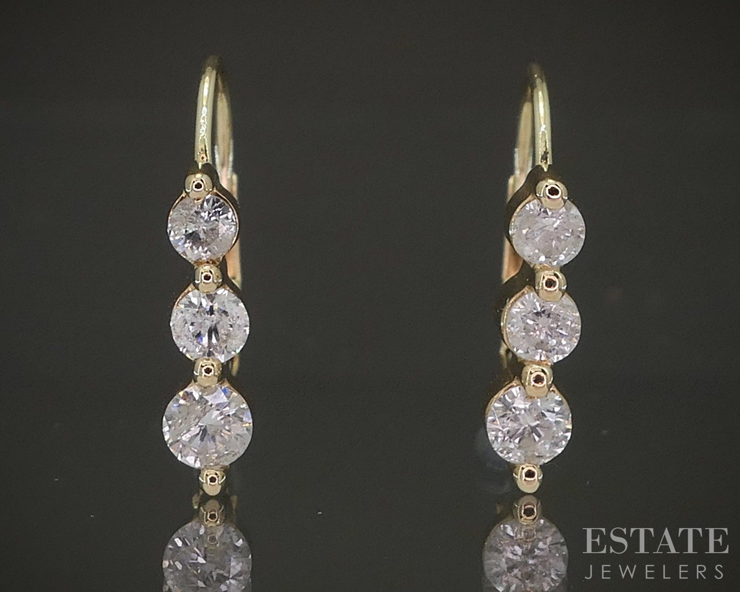 14k Yellow Gold Natural .40ctw Diamond Leverback Dangle Earrings 1.7g p22496b
