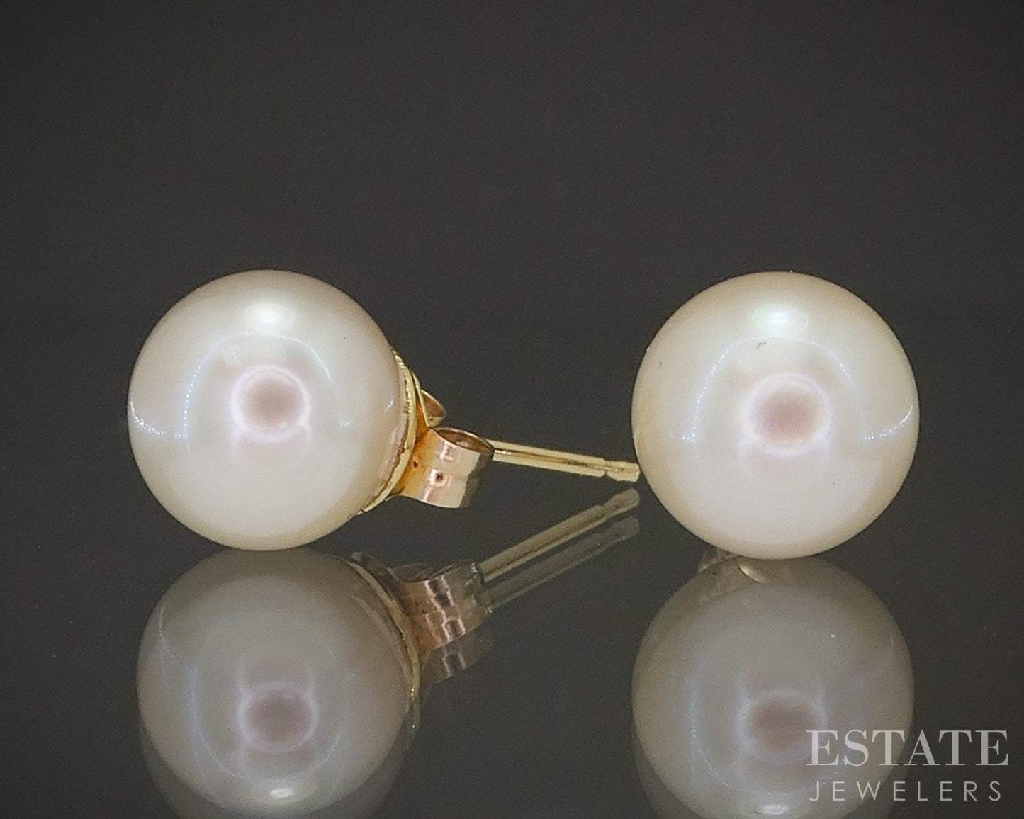 14k Yellow Gold 7.8mm Akoya Pearl Stud Ladies Earrings p22426b