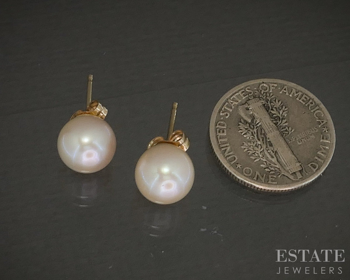 14k Yellow Gold 7.8mm Akoya Pearl Stud Ladies Earrings p22426b