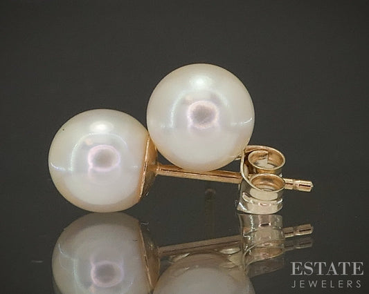 14k Yellow Gold 5.8mm Akoya Pearl Stud Ladies Earrings p22427b
