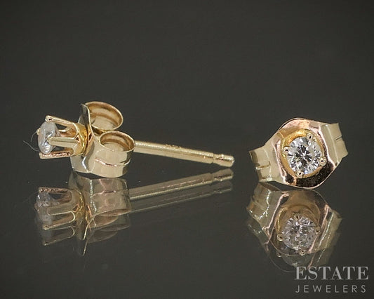 14k Yellow Gold Round Natural .05ctw Diamond Stud Earrings p22497b