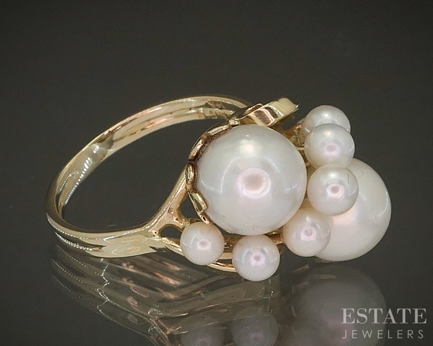 Vintage 14k Yellow Gold Mings Cultured Pearl Cluster Ring 5.5g p21640b