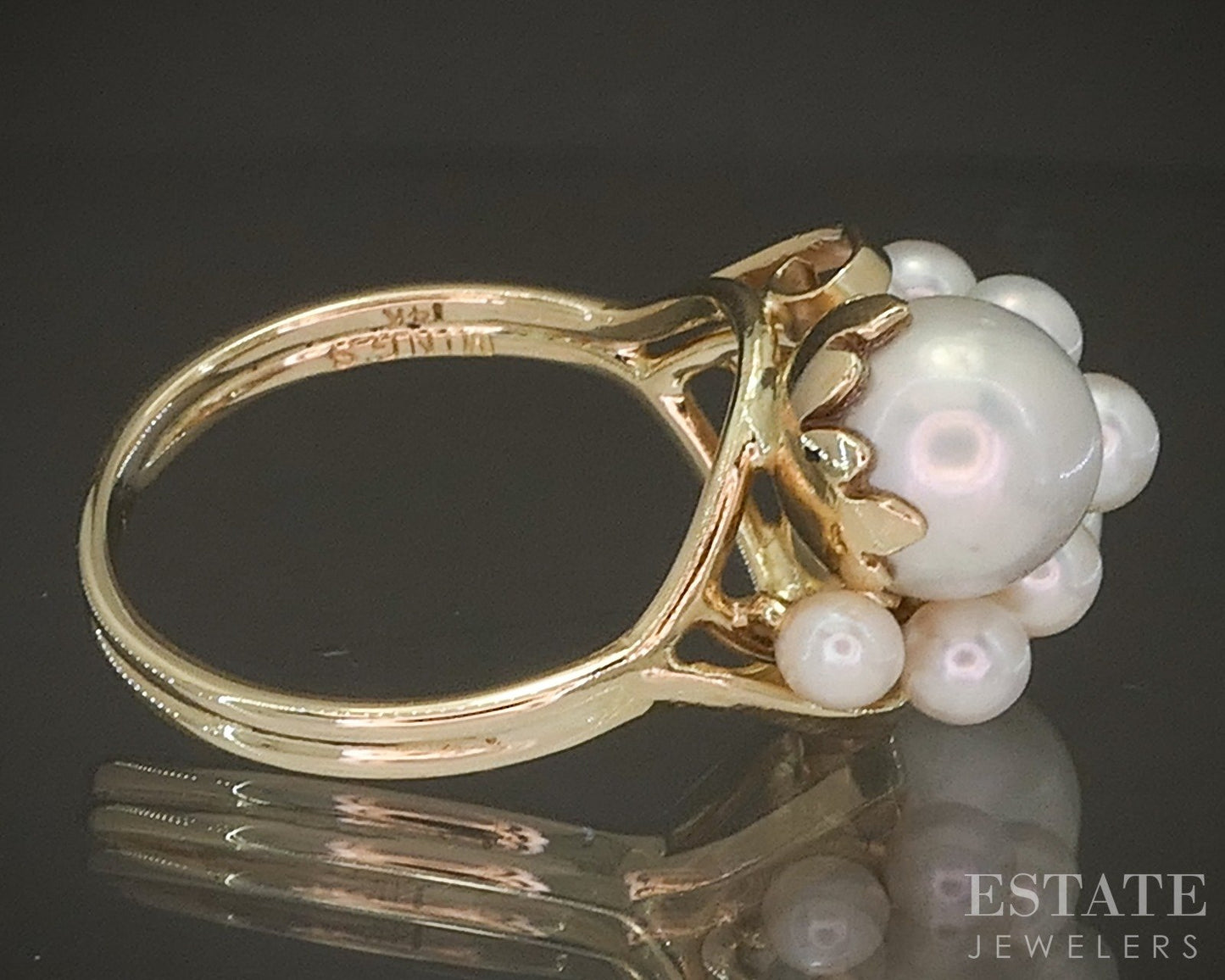 Vintage 14k Yellow Gold Mings Cultured Pearl Cluster Ring 5.5g p21640b