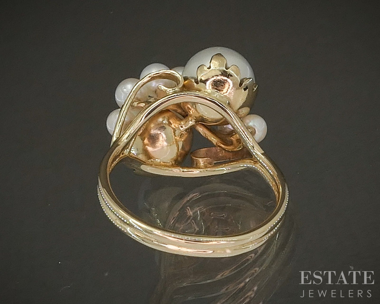 Vintage 14k Yellow Gold Mings Cultured Pearl Cluster Ring 5.5g p21640b