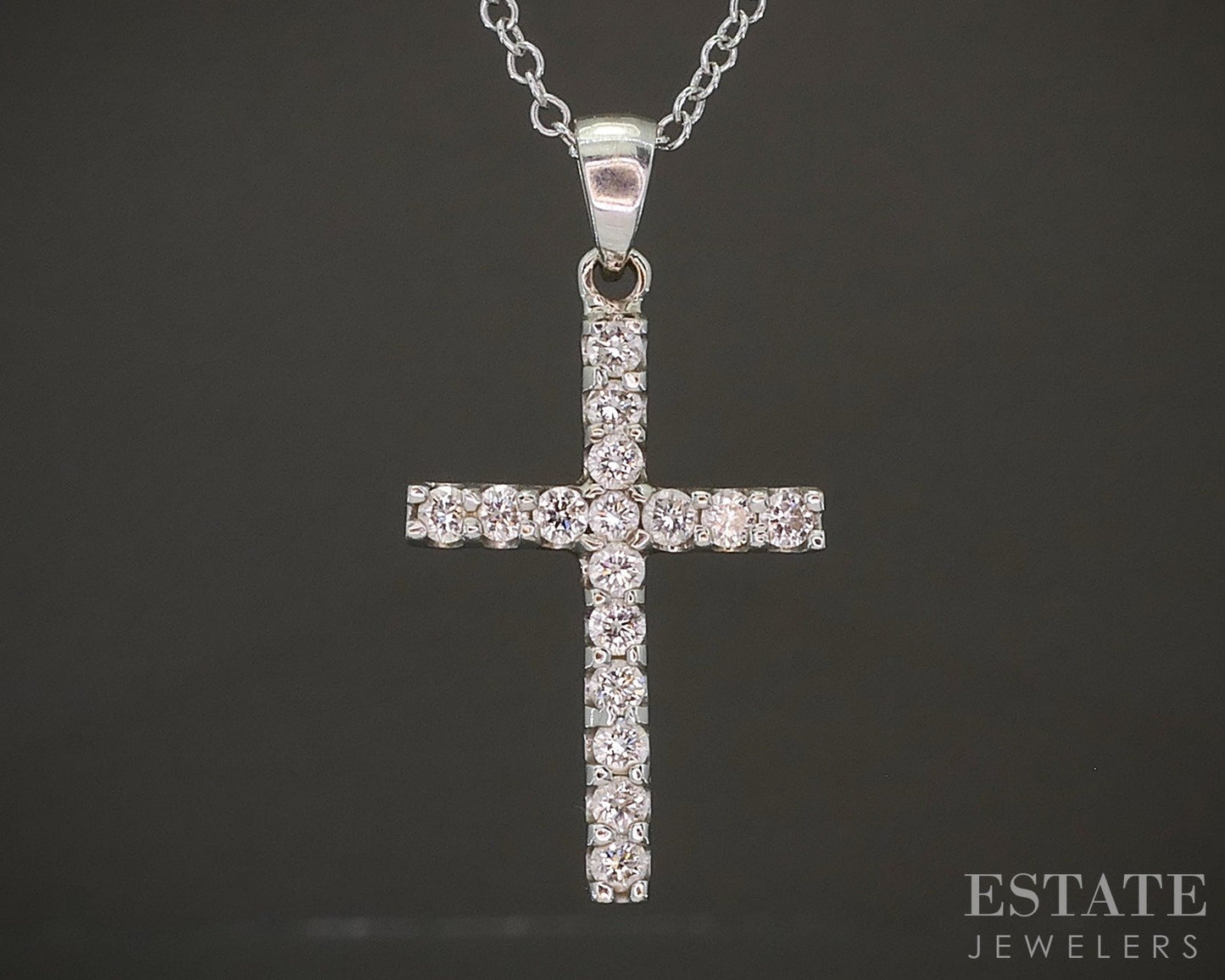 14k White Gold Natural .35ctw Diamond Cross Ladies Necklace 3.6g 18"L p20559b