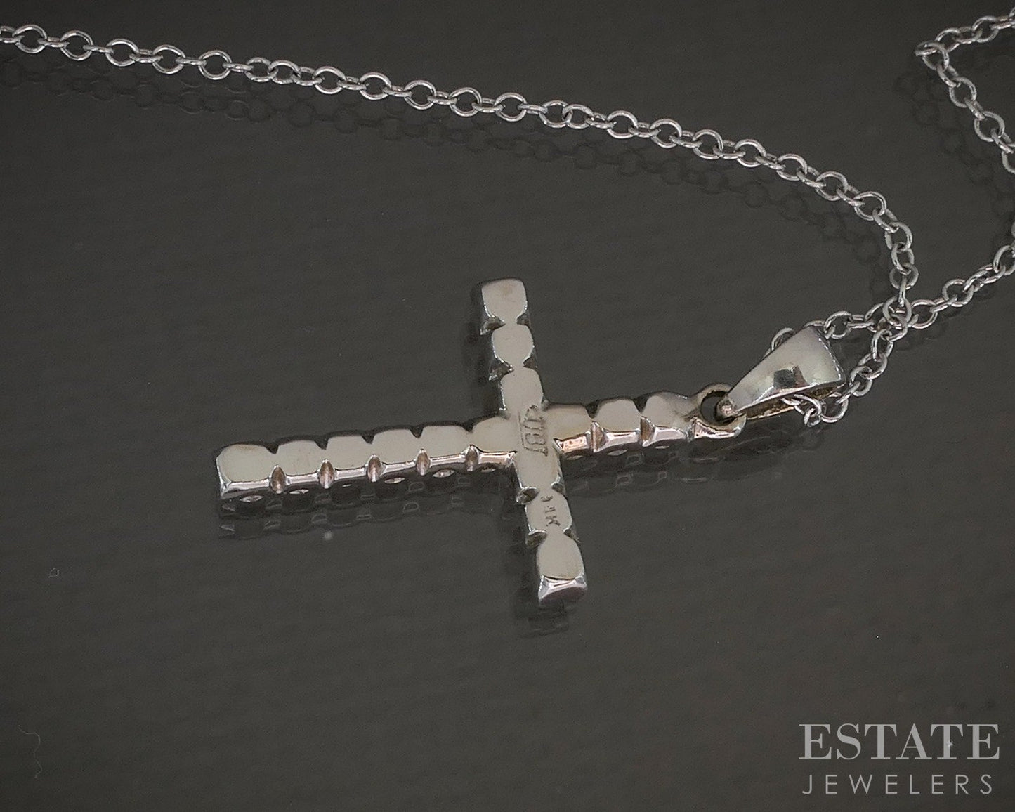 14k White Gold Natural .35ctw Diamond Cross Ladies Necklace 3.6g 18"L p20559b